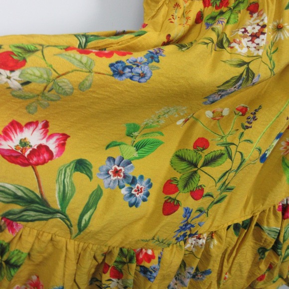 Maeve Anthropologie Yellow Floral Ruffle Wrap Mini Dress Women's Medium Boho M - Picture 8 of 15